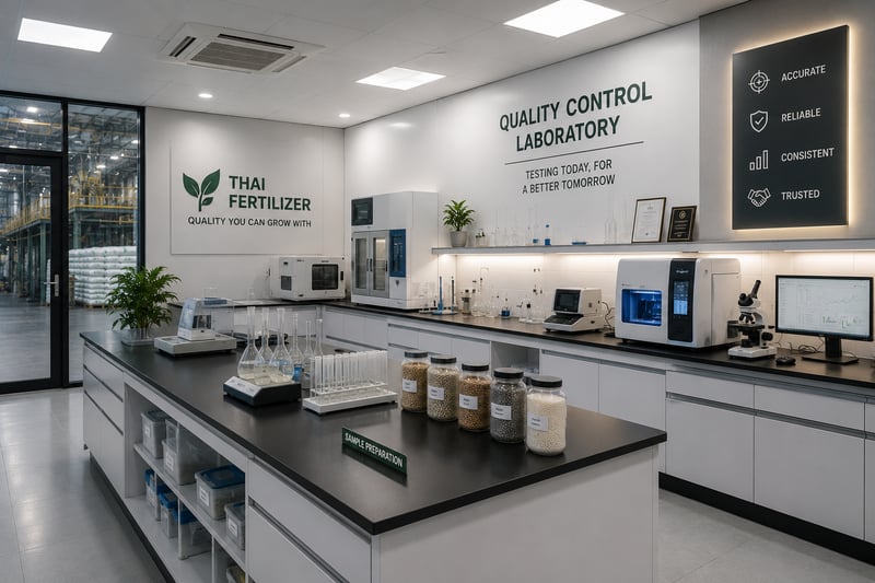 Quality control laboratory testing fertilizer samples with precision instruments