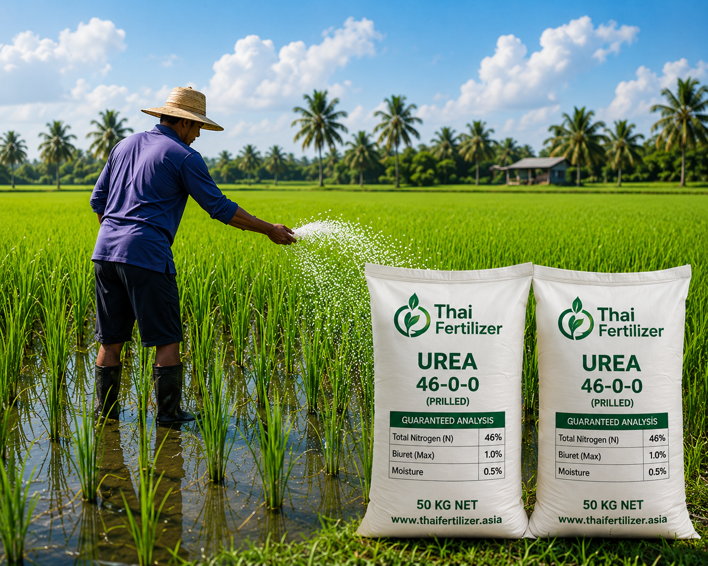 Fertilizer warehouse interior with stock for rice cultivation