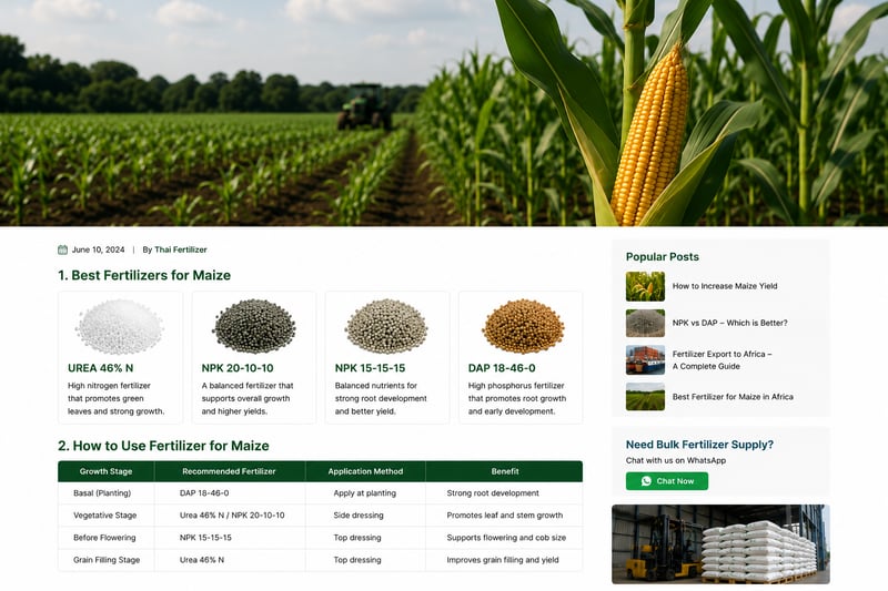 Maize corn field in Africa with healthy green crops ready for fertilizer application