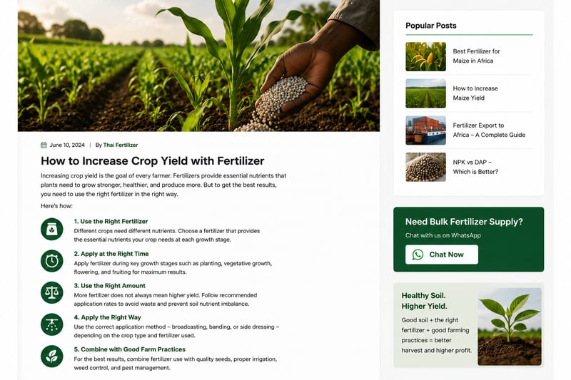 High yield green agricultural field with healthy crops from proper fertilizer use