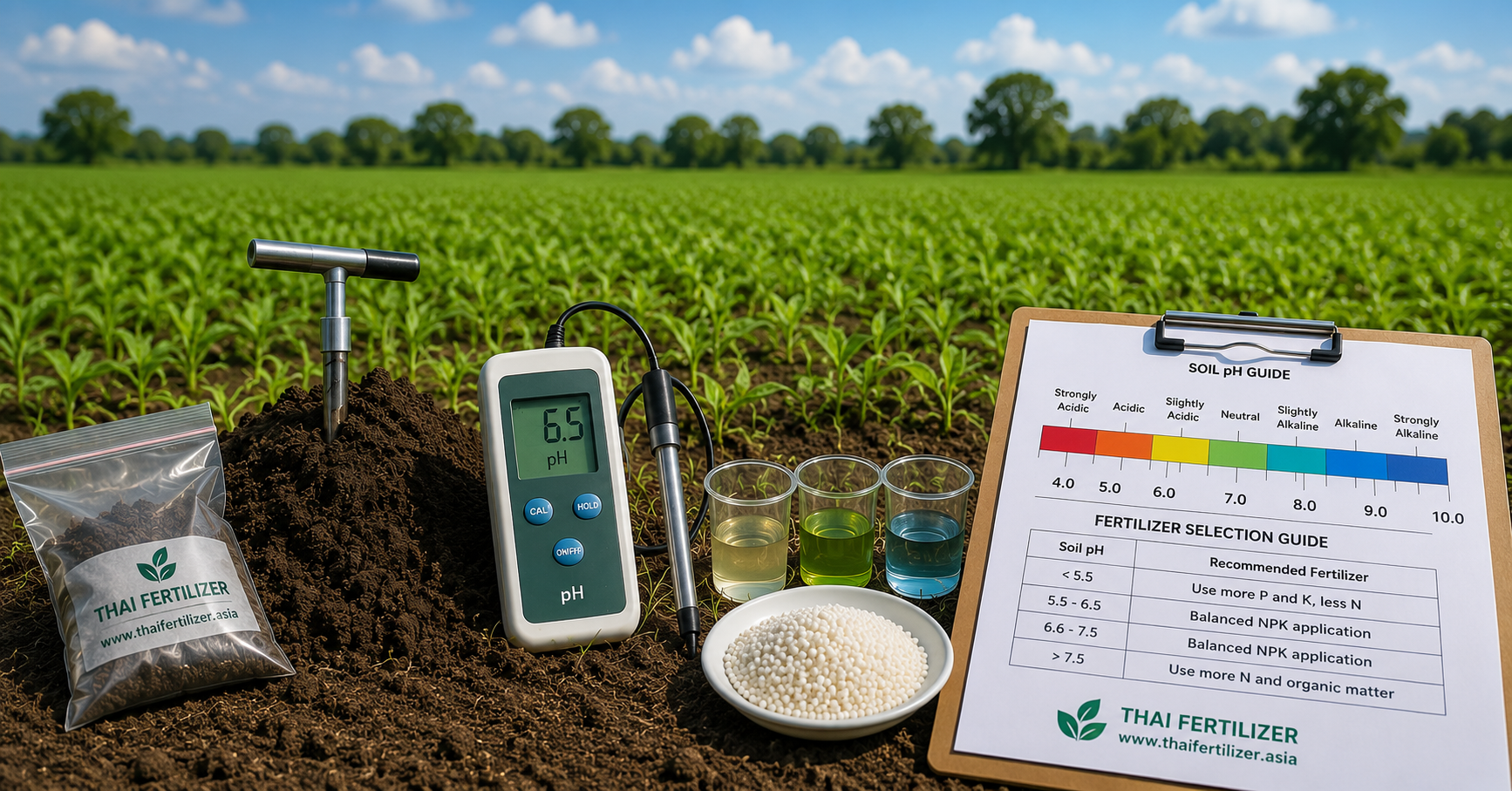 Soil pH testing in quality control laboratory for fertilizer selection