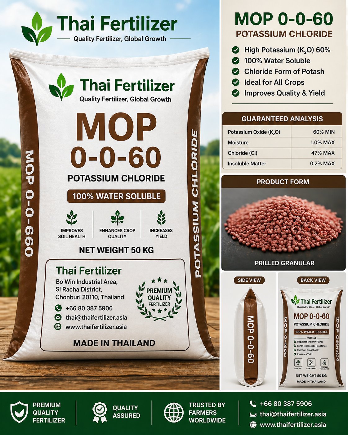 Thai Fertilizer MOP 0-0-60 potash product bag